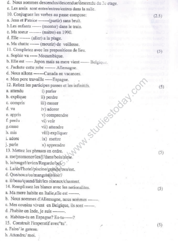 CBSE Class 8 French Sample Paper Set G