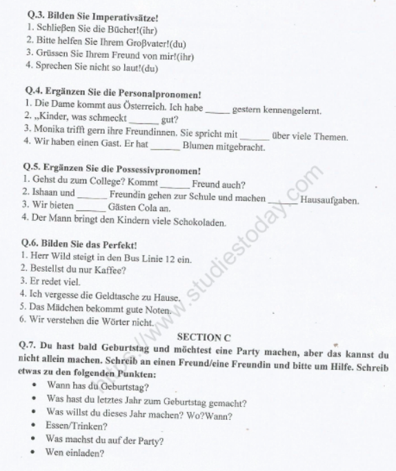 CBSE Class 8 German Sample Paper Set A