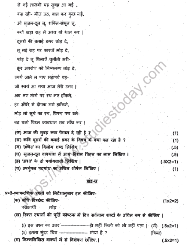 CBSE Class 8 Hindi Question Paper Set V