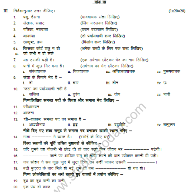 CBSE Class 8 Hindi Sample Paper Set G