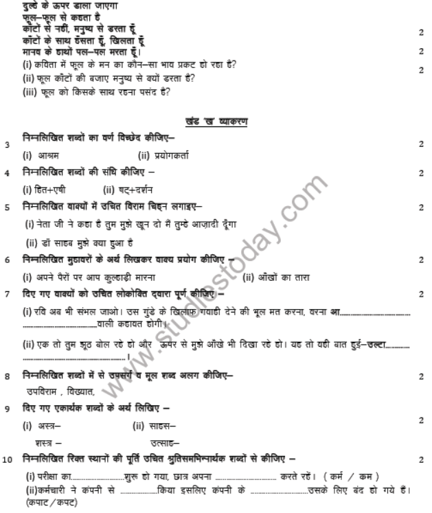 CBSE Class 8 Hindi Sample Paper Set H