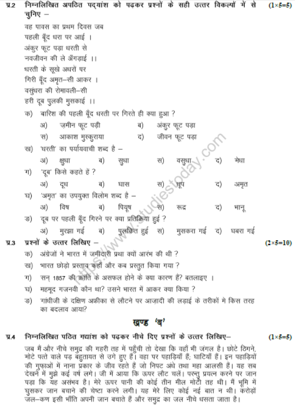 CBSE Class 8 Hindi Sample Paper Set S