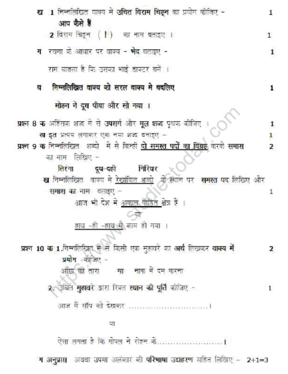 CBSE Class 8 Hindi Sample Paper Set Y