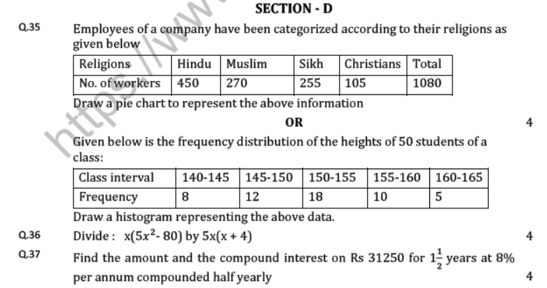 CBSE Class 8 Mathematics Question Paper Set I