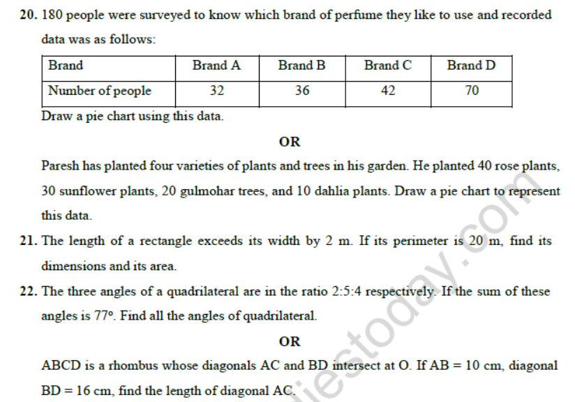 CBSE Class 8 Mathematics Question Paper Set K