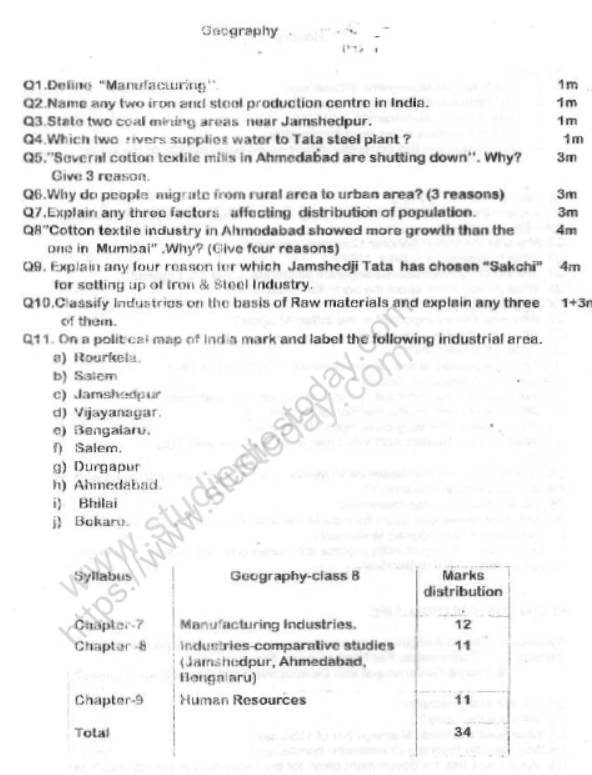 CBSE Class 8 Social Science Sample Paper Set 5