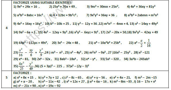 Class 8 Maths Factorisation Worksheet Set A 2