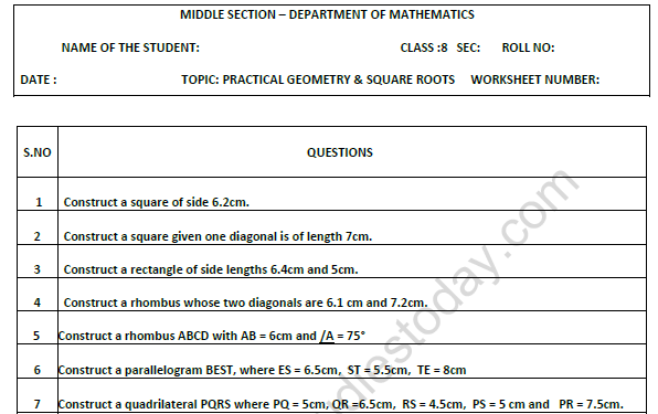 Class 8 Maths Practical Geometry Worksheet Set A 1