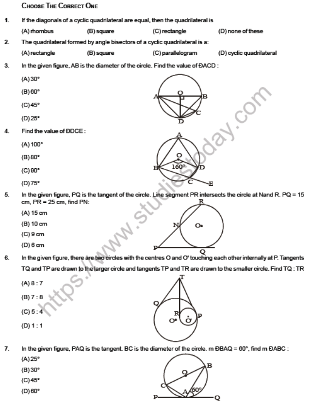 JEE Mathematics Circles MCQs Set A