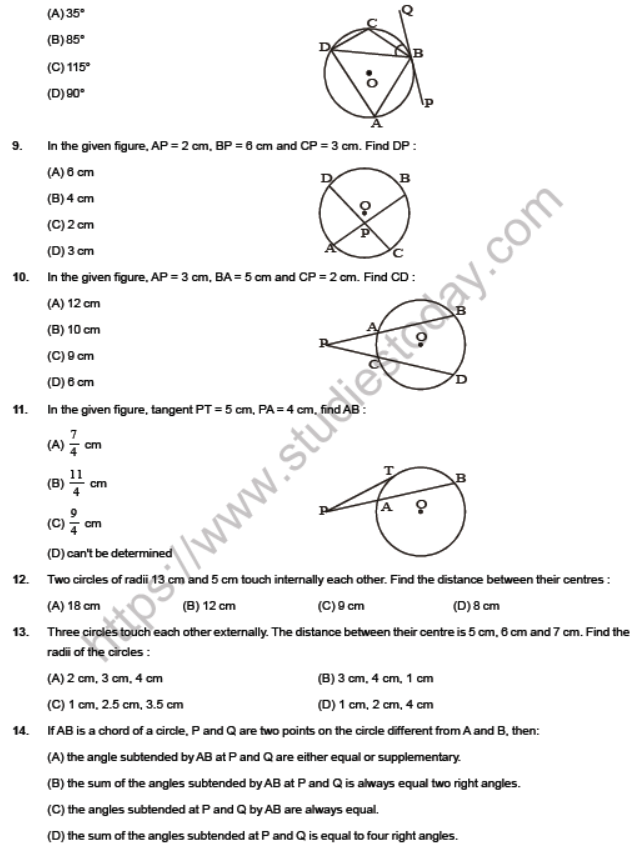 JEE Mathematics Circles MCQs Set A