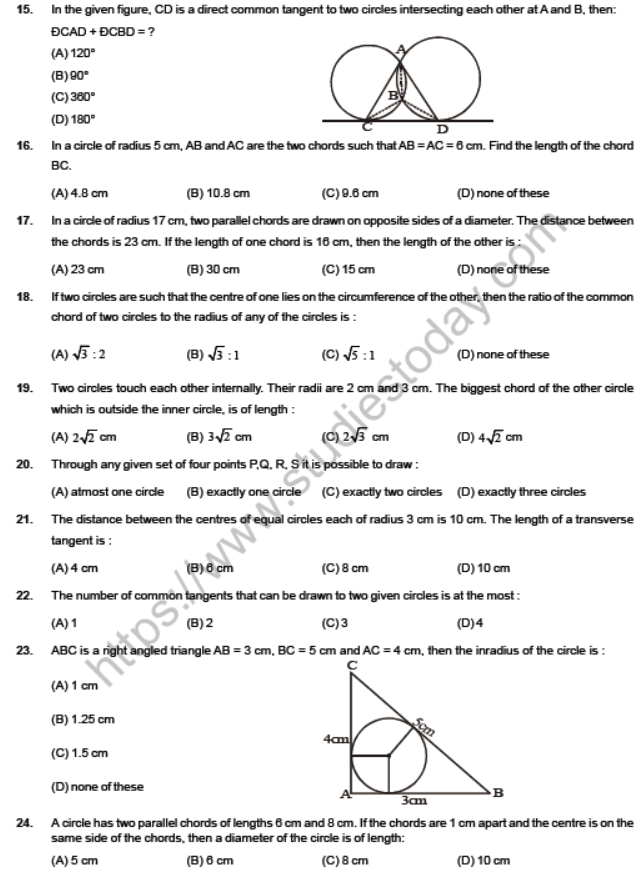 JEE Mathematics Circles MCQs Set A