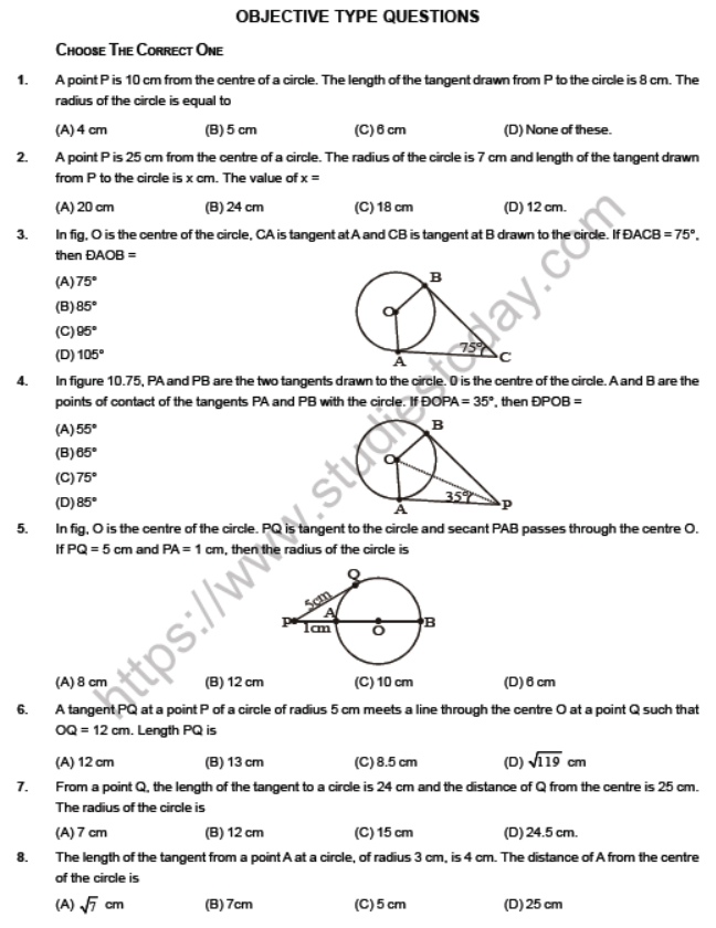 JEE Mathematics Circles MCQs Set B