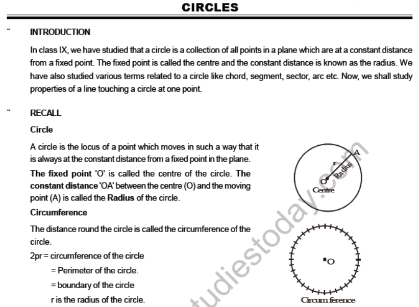 JEE Mathematics Circles Notes Set A
