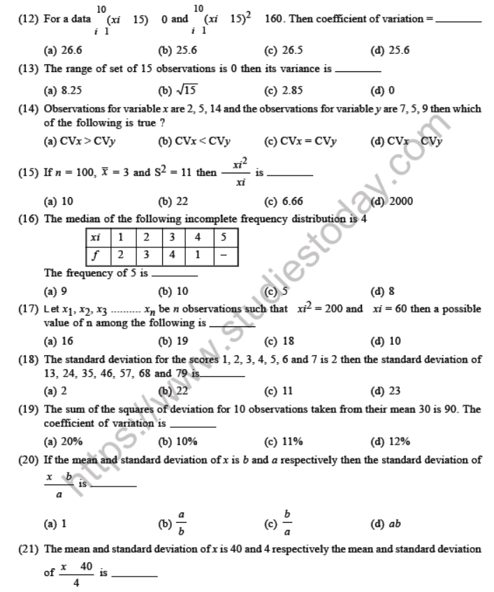 JEE Mathematics Statistics and Probability MCQs