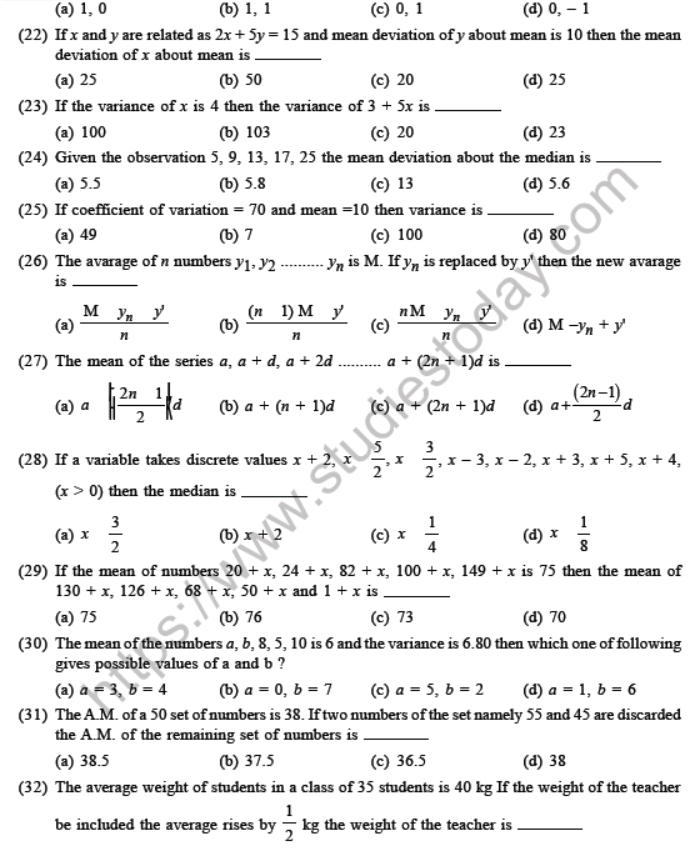 JEE Mathematics Statistics and Probability MCQs