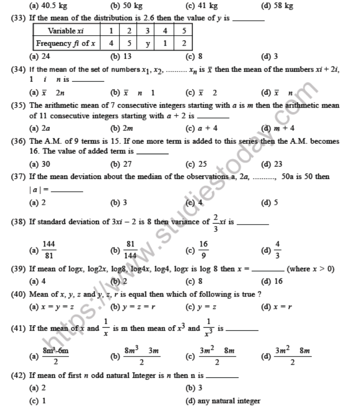 JEE Mathematics Statistics and Probability MCQs