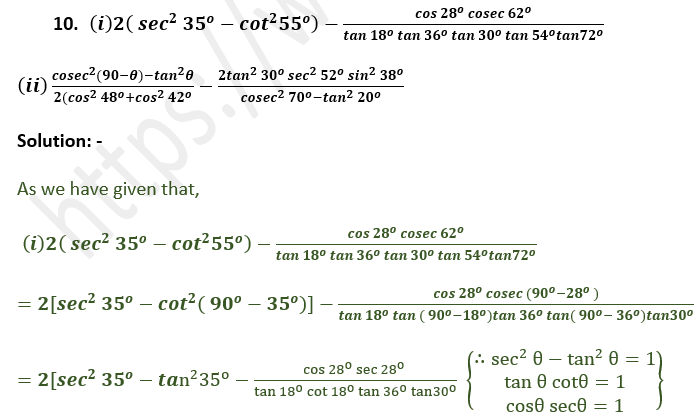 ML Aggarwal Solutions Class 10 Maths Chapter 18 Trigonometric Identities-12