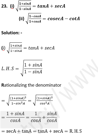 ML Aggarwal Solutions Class 10 Maths Chapter 18 Trigonometric Identities-35