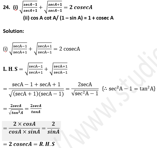 ML Aggarwal Solutions Class 10 Maths Chapter 18 Trigonometric Identities-37