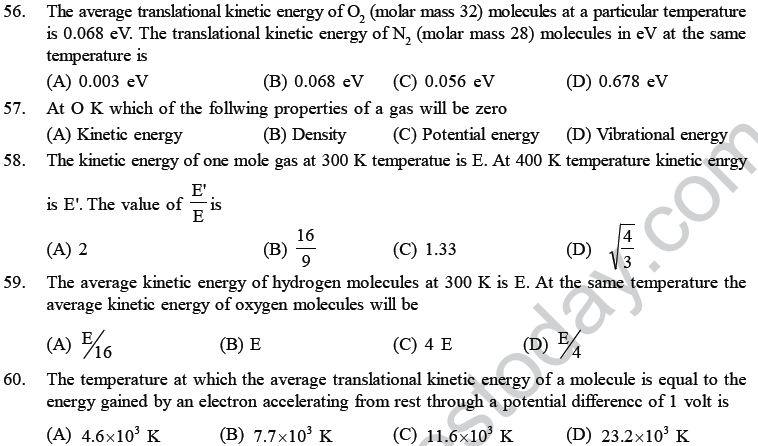 NEET UG Physics Kinetic Theory of Gases MCQs-20