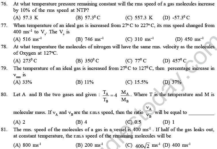 NEET UG Physics Kinetic Theory of Gases MCQs-24