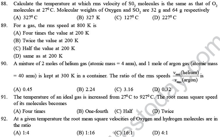 NEET UG Physics Kinetic Theory of Gases MCQs-26