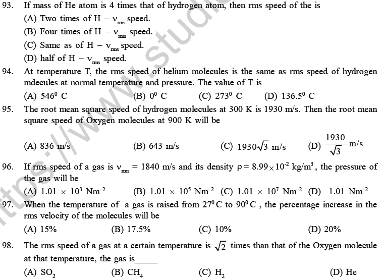 NEET UG Physics Kinetic Theory of Gases MCQs-27