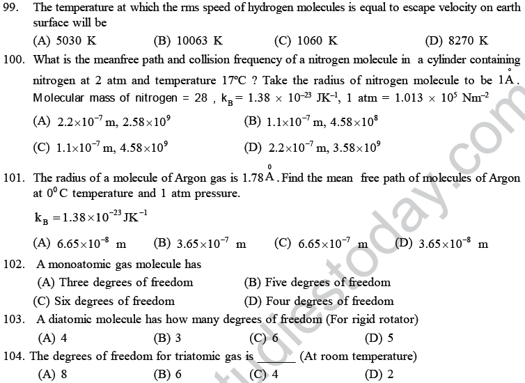 NEET UG Physics Kinetic Theory of Gases MCQs-28