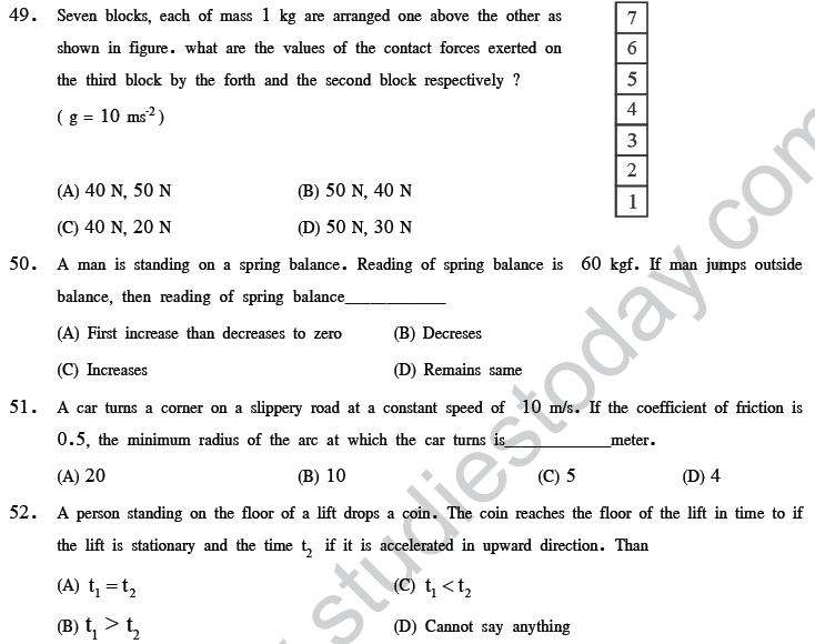 NEET UG Physics Laws of Motion MCQs