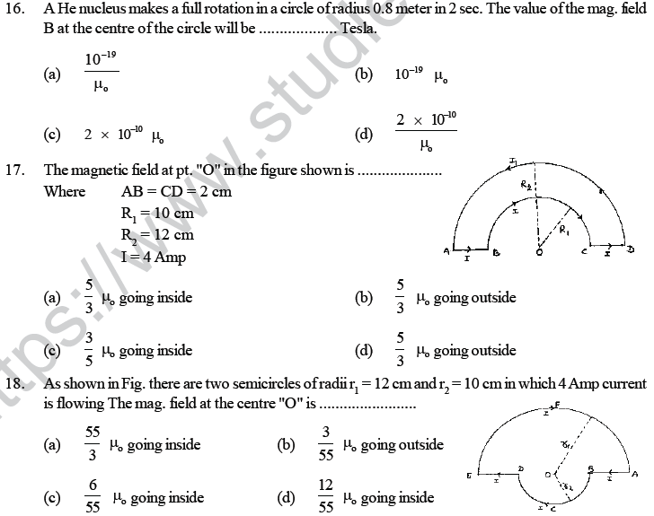NEET UG Physics Magnetic Effects of Electric Current MCQs-23