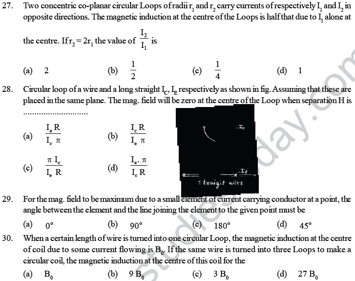 NEET UG Physics Magnetic Effects of Electric Current MCQs-26