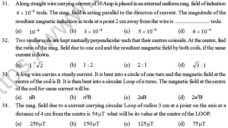 NEET UG Physics Magnetic Effects of Electric Current MCQs-27