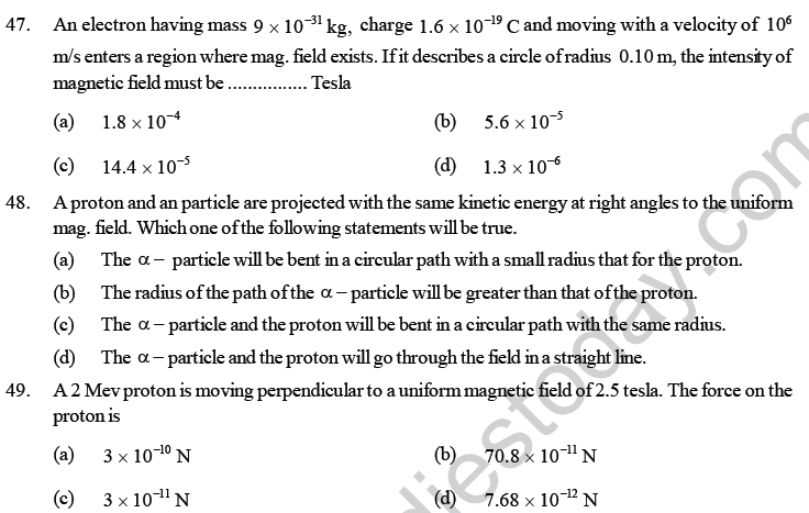 NEET UG Physics Magnetic Effects of Electric Current MCQs-32