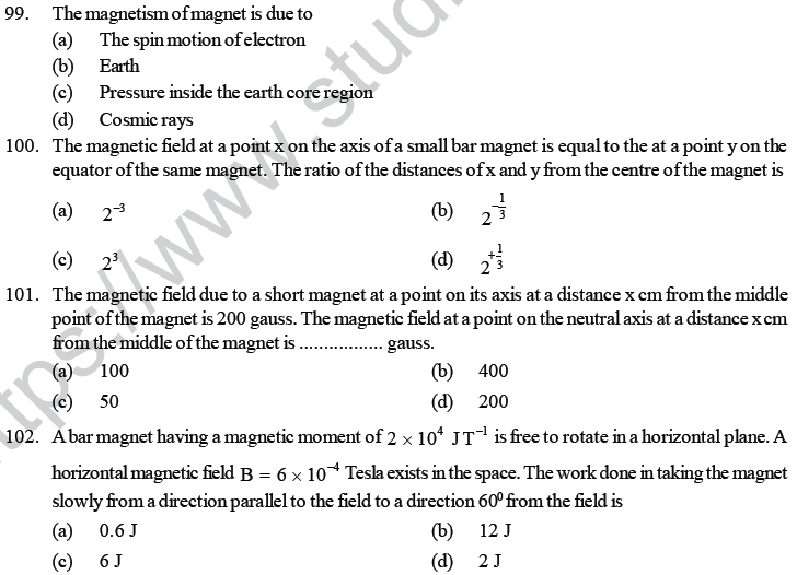 NEET UG Physics Magnetic Effects of Electric Current MCQs-53