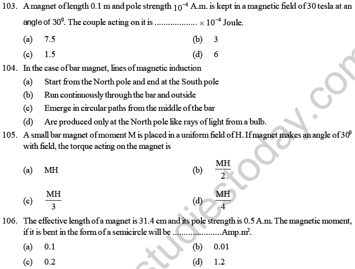 NEET UG Physics Magnetic Effects of Electric Current MCQs-54