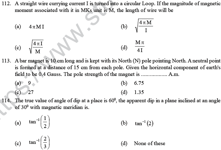 NEET UG Physics Magnetic Effects of Electric Current MCQs-57