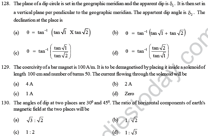NEET UG Physics Magnetic Effects of Electric Current MCQs-63