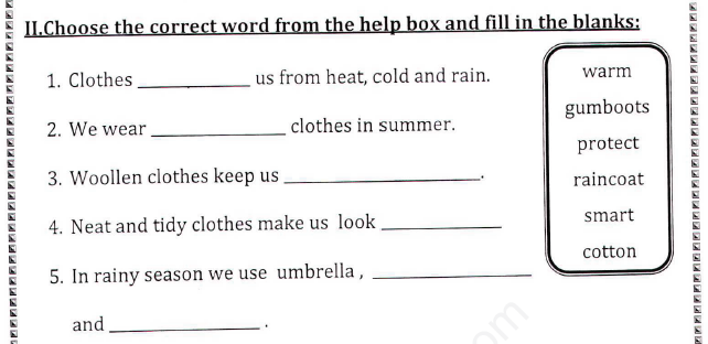 CBSE Class 1 EVS Assignment (11) - Clothes