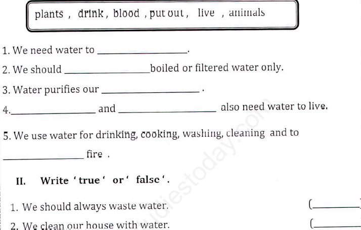 CBSE Class 1 EVS Assignment (14) - Water