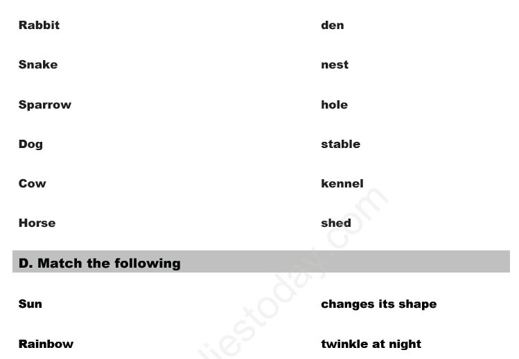 CBSE Class 1 EVS Assignment (2) - Revision Paper