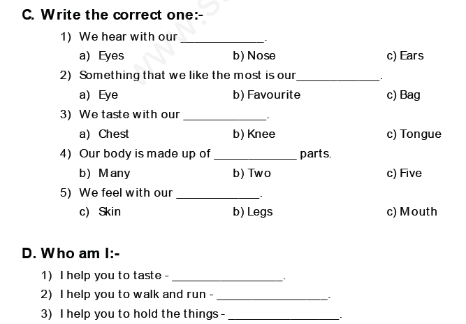 CBSE Class 1 EVS Assignment (3) - Introducing Myself