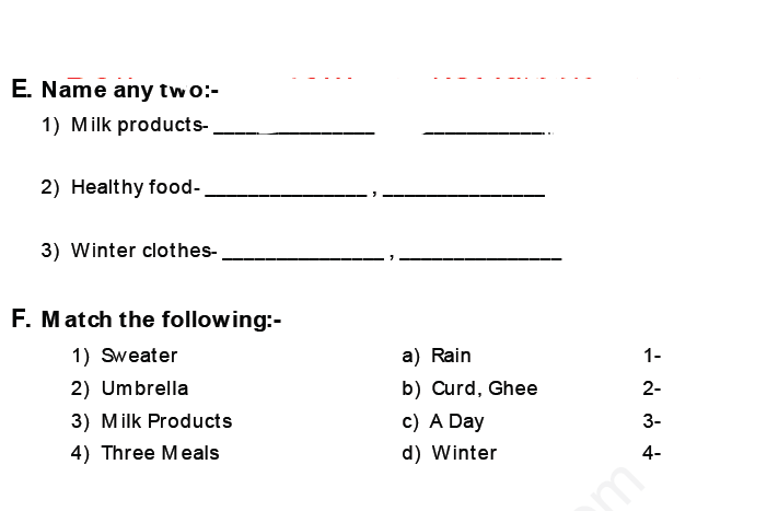 CBSE Class 1 EVS Assignment (4) - Environmental Sensitivity