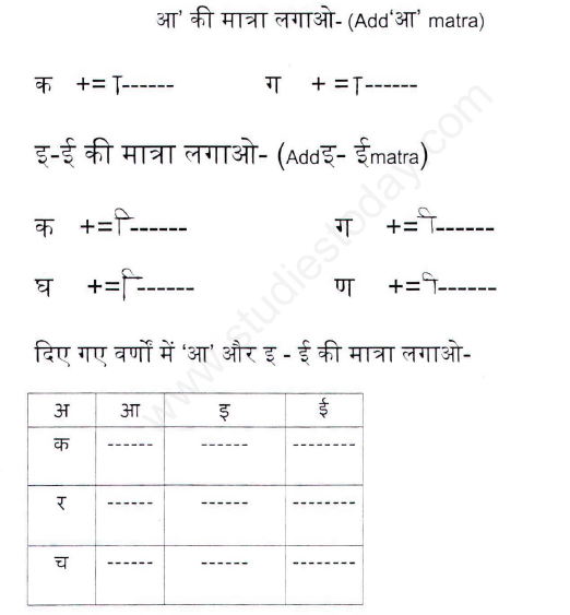 CBSE Class 1 Hindi Grammar Assignment Set A