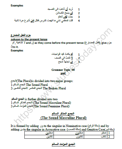 CBSE Class 10 Arabic Grammer Topics Worksheet Set A 2
