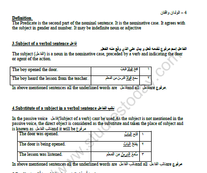 CBSE Class 10 Arabic Grammer Topics Worksheet Set B 2