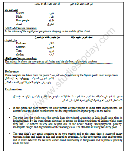 CBSE Class 10 Arabic Poems Worksheet Set A 2