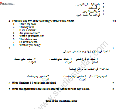 CBSE Class 10 Arabic Worksheet Set C 2