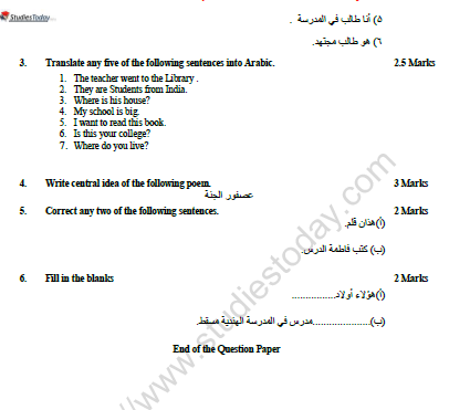 CBSE Class 10 Arabic Worksheet Set E Solved 2