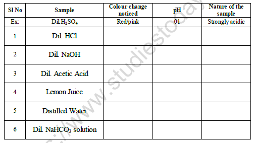 CBSE Class 10 Chemistry Determination of pH Worksheet 1