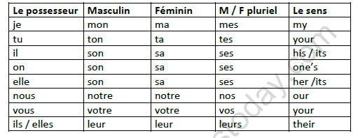 CBSE Class 10 French Les Adjectifs Et Les Pronoms Possessifs Worksheet 2